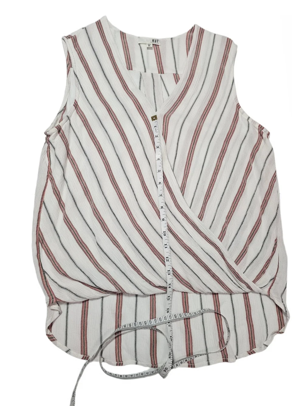 Kut from the Kloth White Sleeveless Faux  Wrap Tank with Stripes XXL